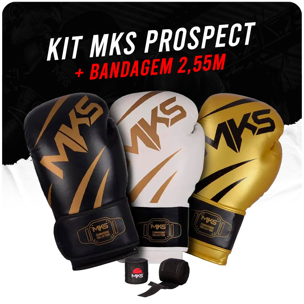 Kit Luva e Bandagem de Boxe e Muay Thai - Preto / Cinza / Dourado