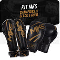Kit Caneleira e Luva de Muay Thai Preto e Dourado