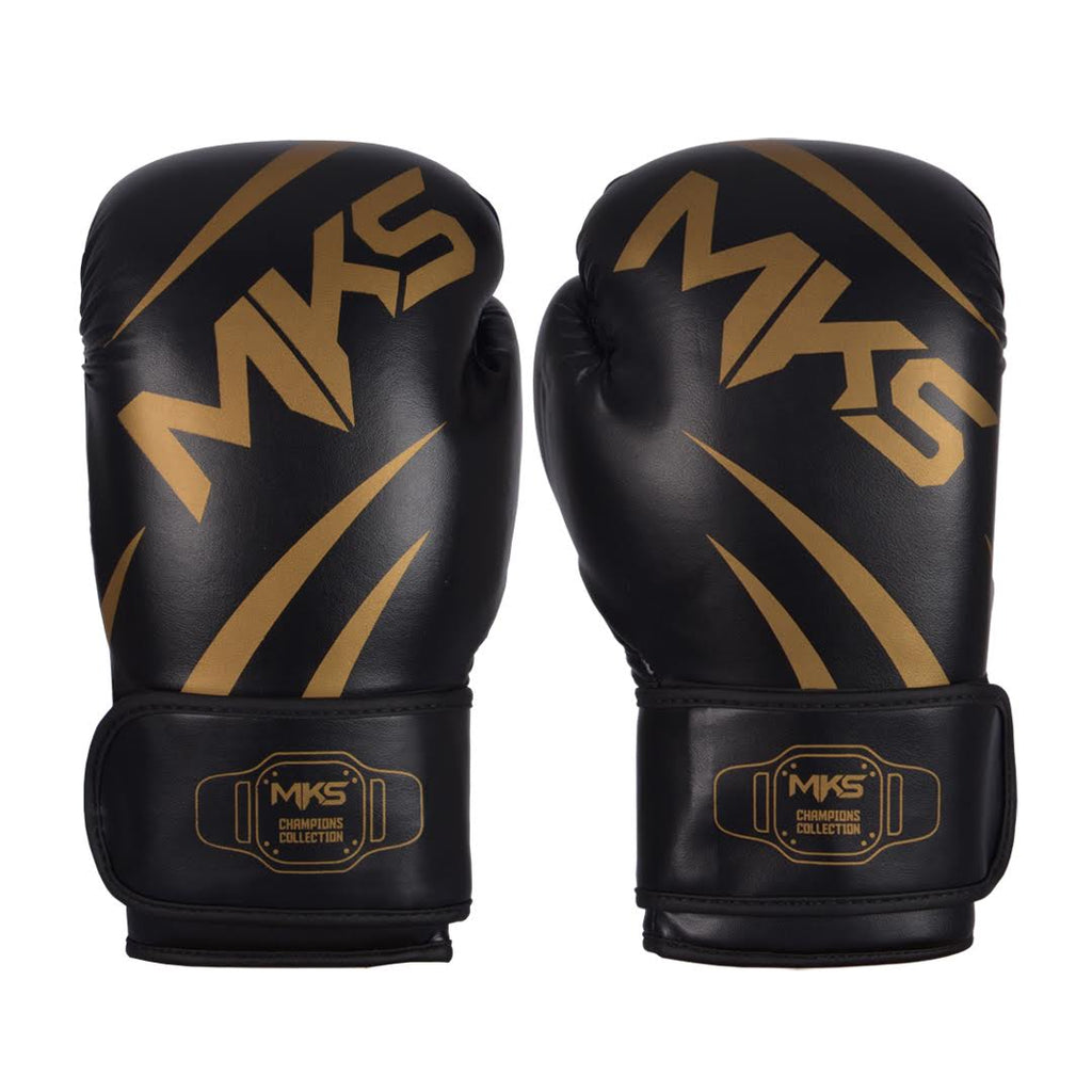 Kit Caneleira e Luva de Muay Thai Preto e Dourado