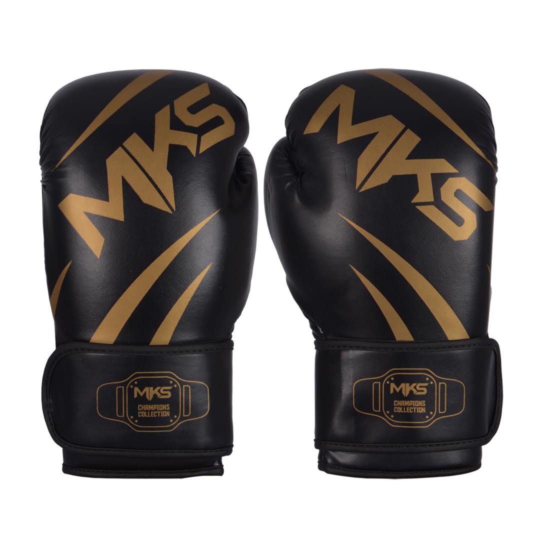 Kit Caneleira e Luva de Muay Thai Preto e Dourado