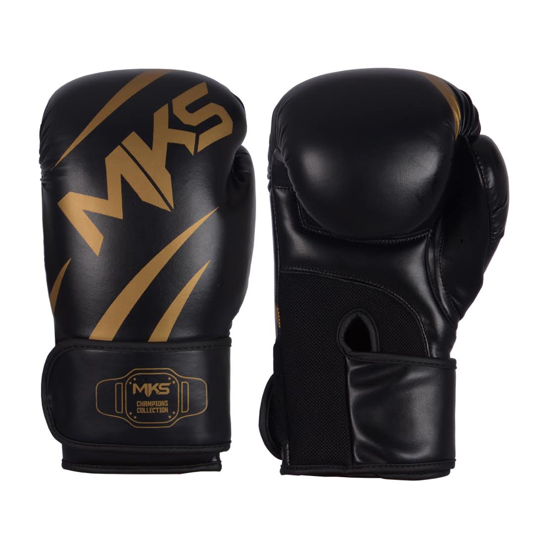Kit Caneleira e Luva de Muay Thai Preto e Dourado