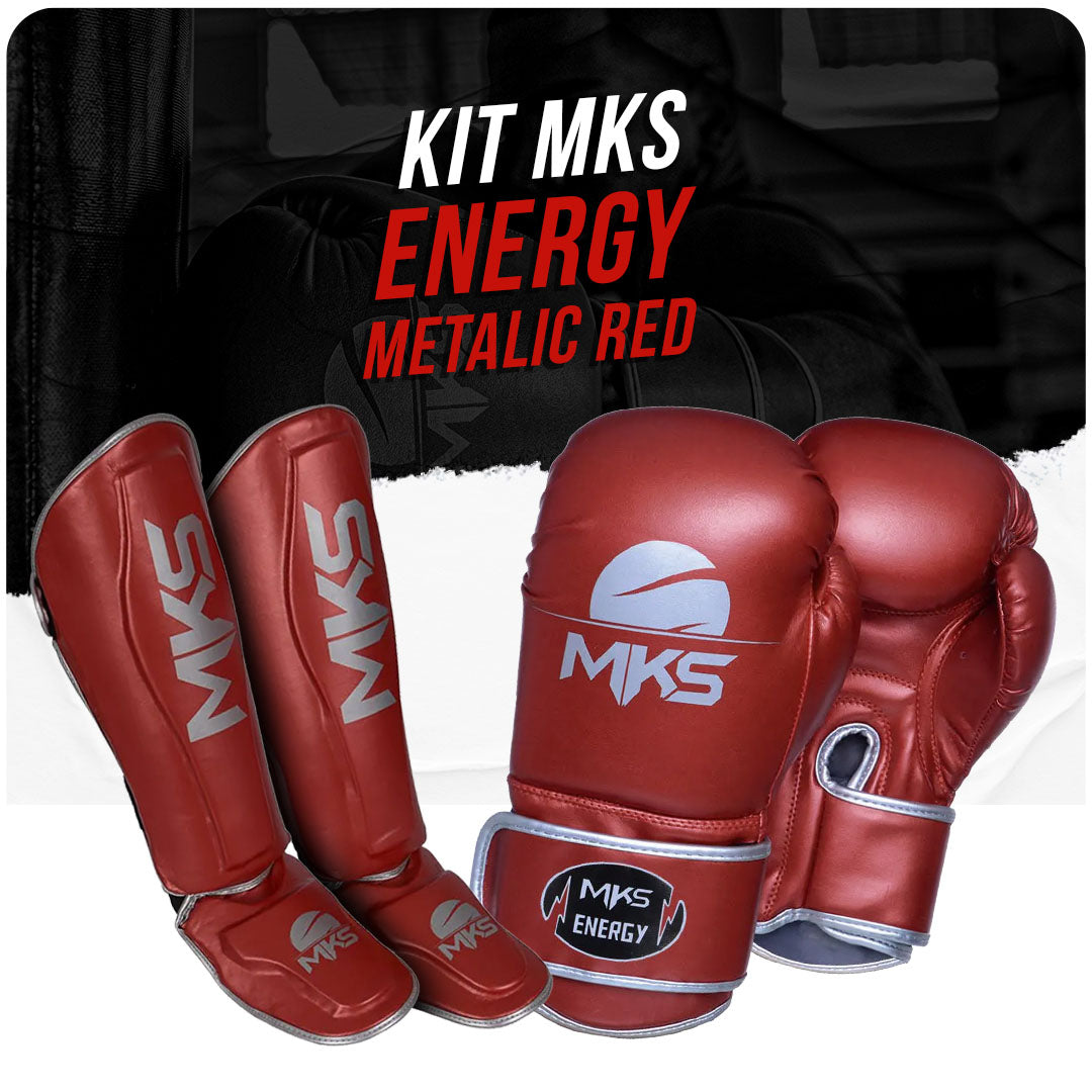 Kit Caneleira e Luva de Muay Thai Vermelho MKS