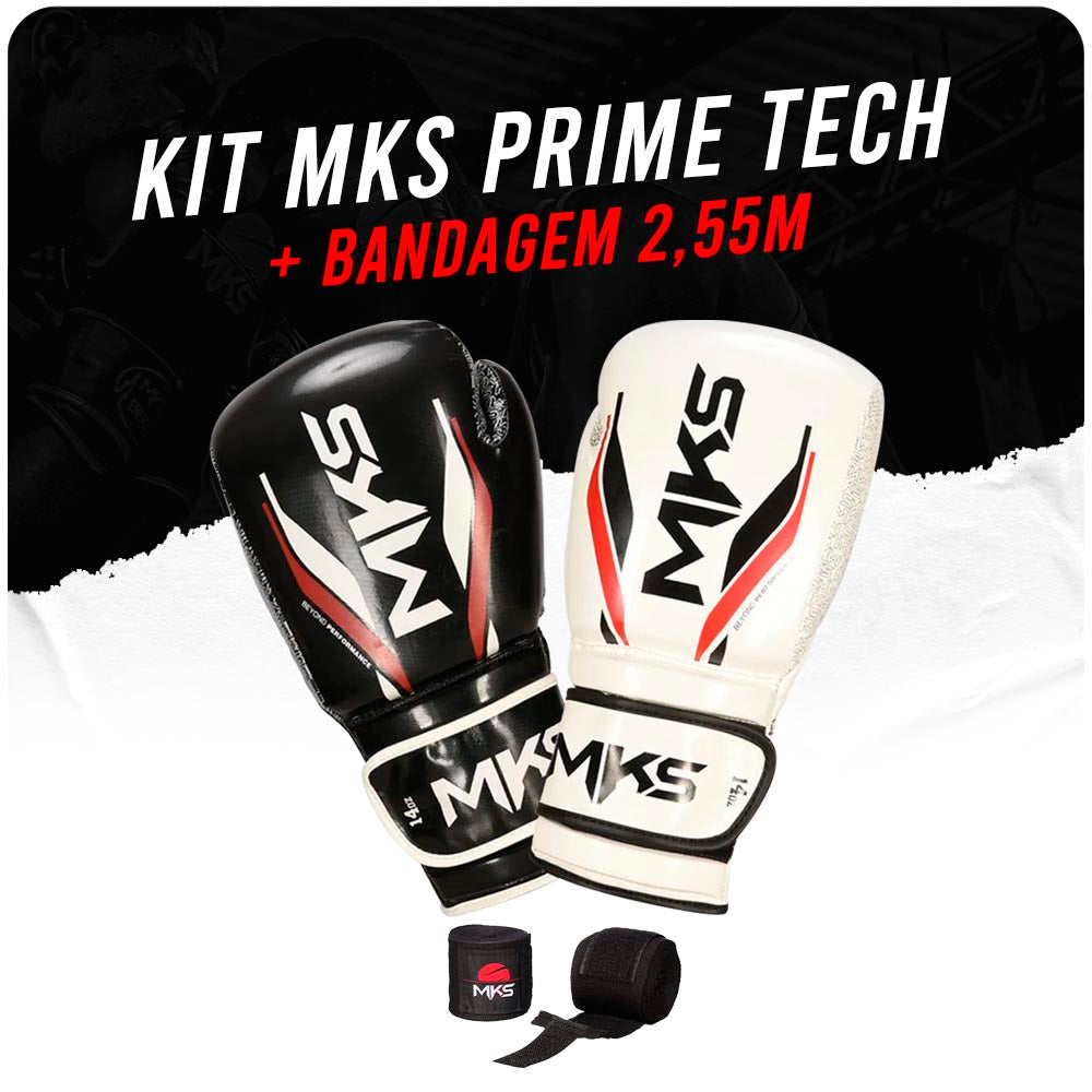 Kit Luva e Bandagem de Boxe e Muay Thai MKS - Preto / Branco
