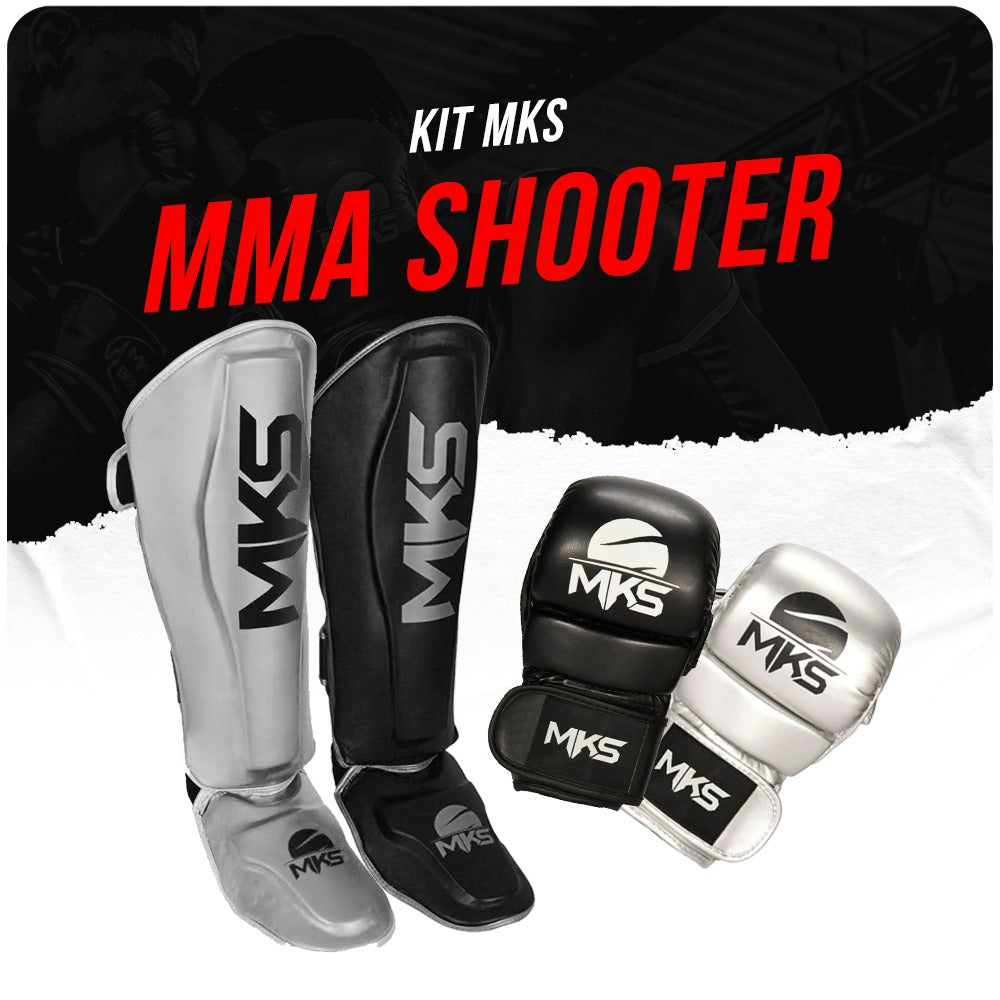 Kit Caneleira e Luva de Muay Thai MKS - Preto / Cinza