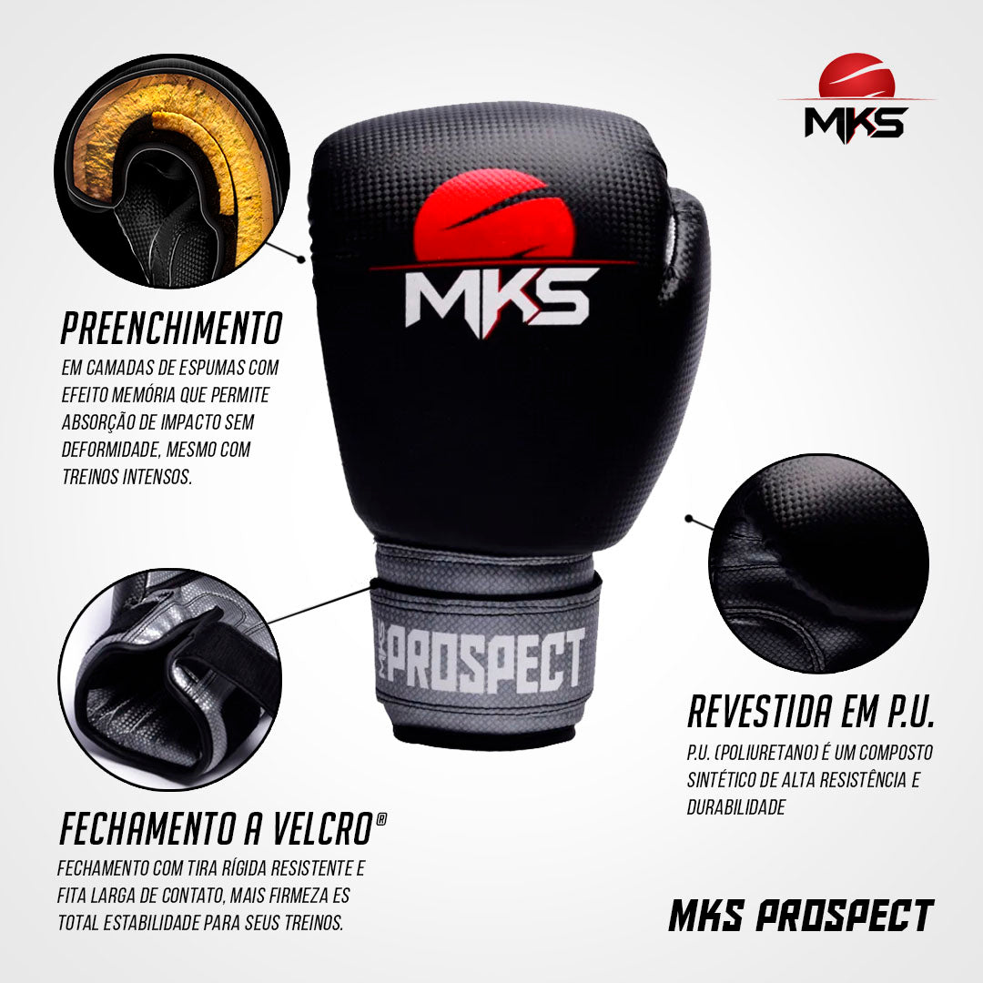 Luva de Muay Thai / Boxe Preto e Vermelho MKS New Prospect