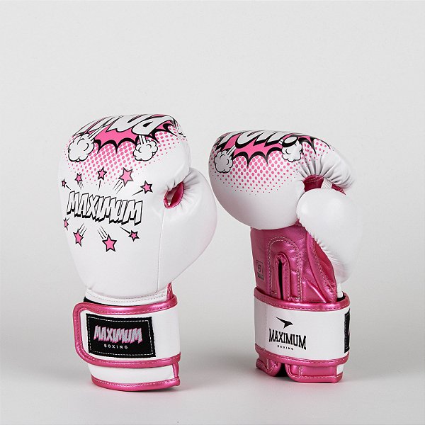 Luva de Muay Thai e Boxe Infantil 4oz Branca e Rosa